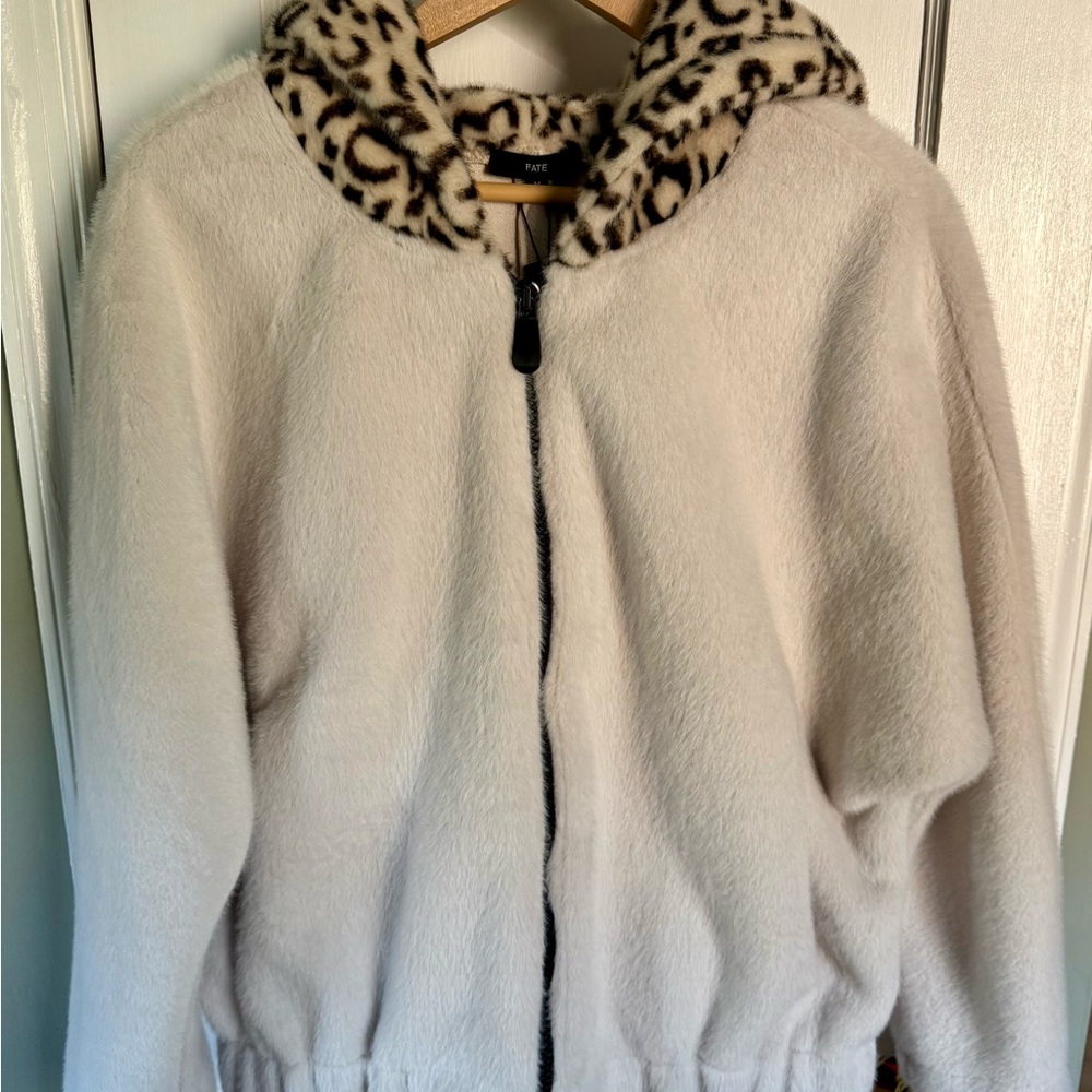 Fate Faux Fur Jacket with Leopard Print Hood